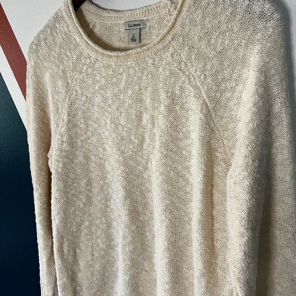 L.L. Bean Cream Textured Roll Neck Crewneck Sweater Granola Fisherman core - Picture 2 of 4